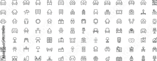Furniture and Home Decor Line Icons Set Vector Graphic Elements Keywords: furniture, home, decor, interior, design, sofa