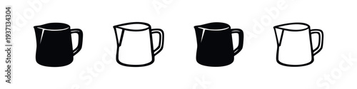 Hand-drawn vector set of stylized drink pitchers or jugs in black and white styles.