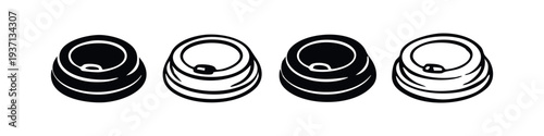 Hand-drawn vector set of open soda or beverage cans from top view, black and white.