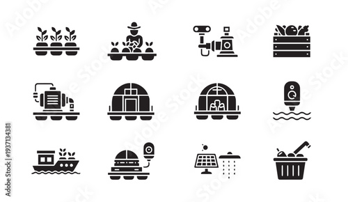 Sustainable agriculture icons set with eco-friendly farming symbols