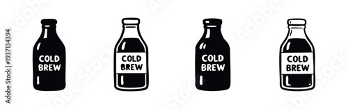 Cold brew coffee bottles icon set, for refreshing chilled coffee beverages.