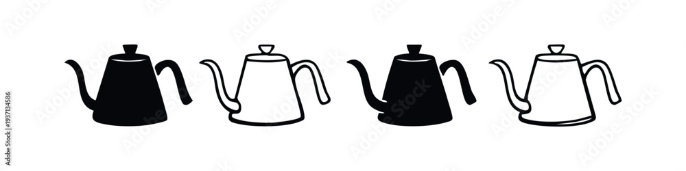 Obraz premium Gooseneck Kettle Icon Set. Pour Over Coffee Pot Symbols for Manual Brewing.