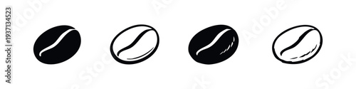 Set of Single Coffee Bean Icons. Roasted Bean Silhouettes and Outlined Symbols for Coffee Related Designs.