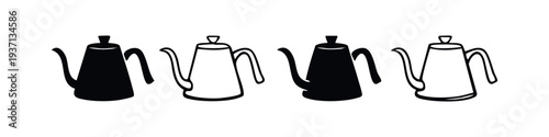 Gooseneck Kettle Icon Set. Pour Over Coffee Pot Symbols for Manual Brewing.