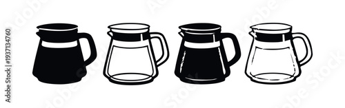 Coffee Pitcher and Carafe Icons Set. Hand Drawn Beverage Jug Silhouettes and Outlines.
