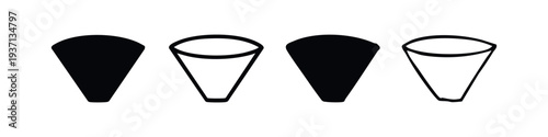 Conical Coffee Filter Paper Icons Set. Hand Drawn Brewing Accessory Silhouettes and Outlines.