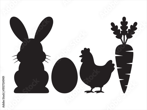 Easter symbols and icons silhouette vector collection. Easter Symbols Bunny Egg Chicken Carrot Silhouette Vector Illustration