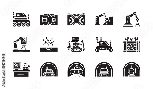 Industrial icons for manufacturing and technology concepts