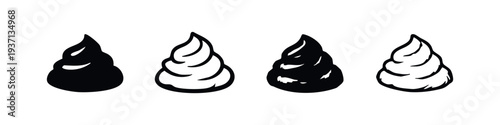 Cartoon Poop Icon Set. Humorous Feces Pile Glyph and Outline Vector Illustrations for Waste or Prank Concepts.