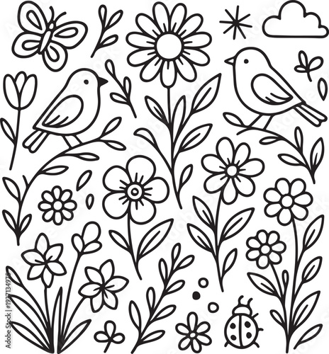 Vintage floral seamless pattern with ornate vector flowers and leaves creating a decorative summer nature illustration for textile wallpaper and spring art backdrop