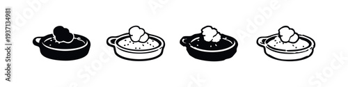 Mortar and Pestle Icon Set. Grinding Spices and Herbs Glyph and Outline Vector Illustrations for Kitchen.