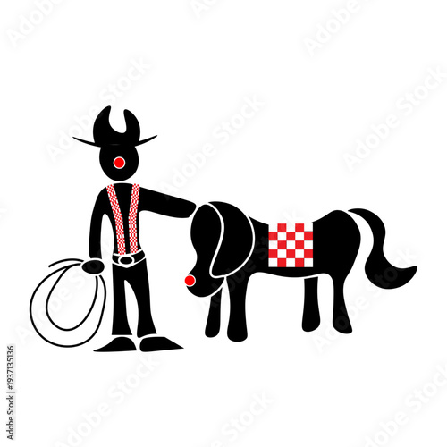 Rodeo Clown Cowboy & His Horse Solid Vector
