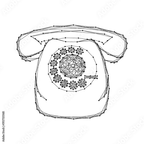 disk phone, old fixed, from abstract futuristic polygonal black lines and dots
