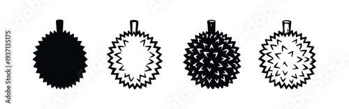 Durian fruit icon set. Tropical 'King of Fruits' symbols with varying spike details.