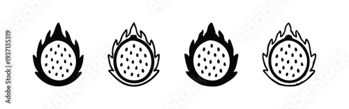 Dragon Fruit Icons. Pitaya Fruit Symbol Set. Exotic Tropical Food Collection.