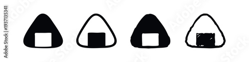 Onigiri Rice Ball Icons. Japanese Food Symbol Set. Asian Cuisine Collection.