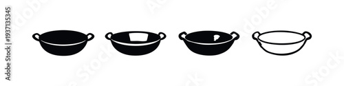 Kitchen Pot with Handles Icons. Cookware Symbol Set. Food Preparation Collection.