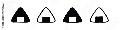Minimalist Onigiri Rice Ball Icons. Japanese Snack Symbol Set. Asian Food Collection.