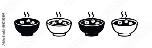 Hot Drink with Steam Icons. Warm Beverage Symbol Set. Soup or Coffee Collection.