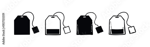 Tea bag collection. Refined silhouettes of teabags for elegant hot beverage and infusion graphics.