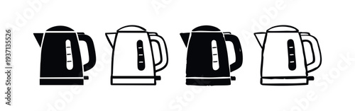 Electric kettle collection. Refined silhouettes of modern kitchen kettles for appliance and hot drink themes.