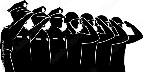 group of soldiers saluting with their right hands in unison formation