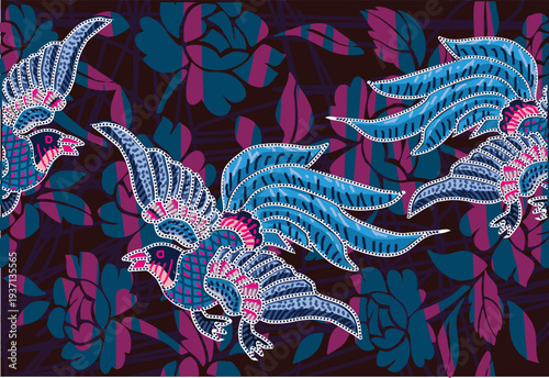 A beautiful floral and bird batik motif with contemporary colors. eps 10