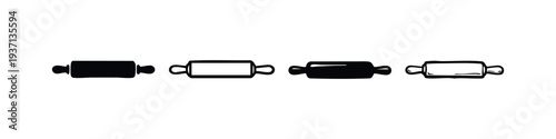Stylized Rolling Pin Icons - Black and White Hand Drawn Baking Utensil Doodles
