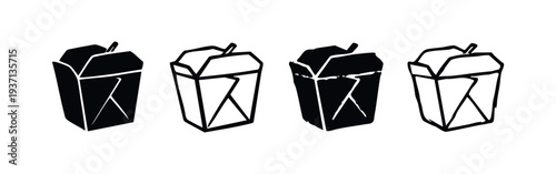 Chinese Take-Out Food Box Vector Icons Set - Oriental Cuisine Packaging