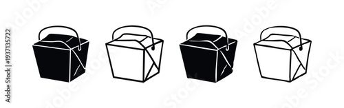 Chinese Take-Out Box with Handle Vector Icons Set - Asian Food Delivery