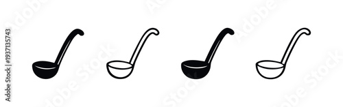Soup Ladle Vector Icons Set - Kitchen Utensil for Serving Food