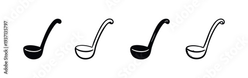 Kitchen ladle icon set in different styles for cooking, serving, and kitchen design elements.