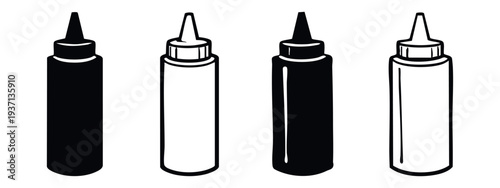 Collection of monochrome squeeze condiment bottle icons