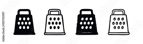 Hand-drawn kitchen grater vector set. Culinary tool for cheese and vegetables, various styles.