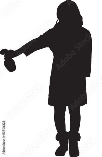 vector, silhouette of  Front view of a woman throwing or emptying a wine glass cup
