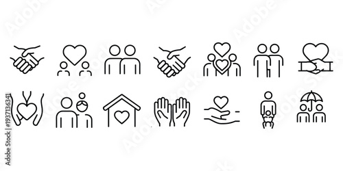 Line Art Icons Representing Love Care And Community On White Background untitled