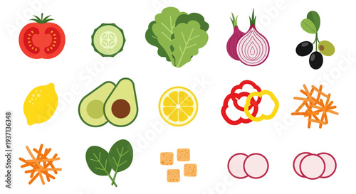 Fresh vegetables and fruits in flat design