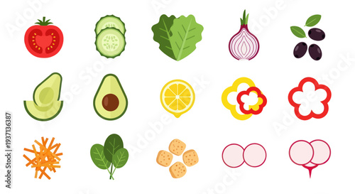 Fresh vegetables and ingredients isolated