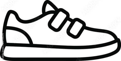 Velcro Strap Sneaker Black Outline Icon – Editable Stroke Flat Vector Velcro Shoe Line Symbol for Web & App UI