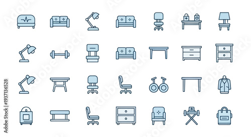 Furniture icons set in minimalist style