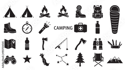 Set of 25 camping icons vector
