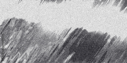 Abstract grayscale landscape with a textured foreground of diagonal streaks and a lighter, speckled sky area, evoking a sense of abstract natural forms