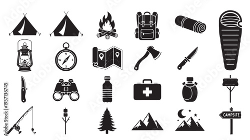 Set of 20 camping icons vector