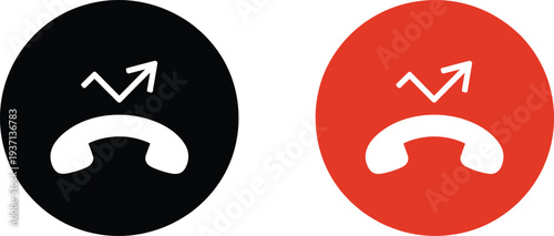 Red and black icons of a phone receiver with a jagged line symbol Keywords: phone, receiver, call, communication, symbol, icon