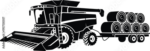 combine harvester silhouette, agricultural harvesting machine, farm equipment tractor, wheat crop harvesting, modern farming machinery, agriculture industry concept illustration