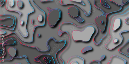Abstract topographic map inspired background with fluid contour lines and vibrant pink and cyan neon edge lighting creating a surreal and energetic visual