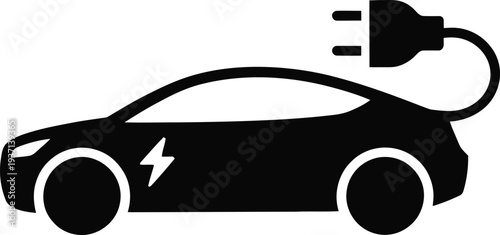 Vector electric car icon with charging plug