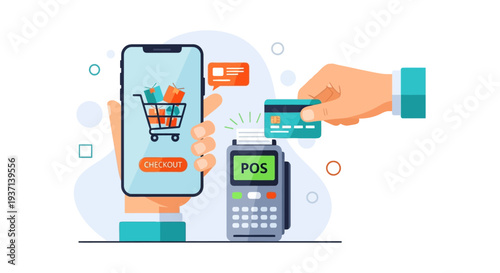 Mobile Online Shopping & E-commerce Payment with Credit Card at POS Terminal