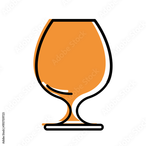 cognac glass contour cartoon style with orange shadow