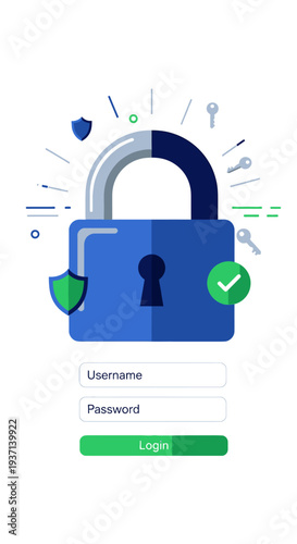 Blue Padlock with Login Credentials Form.